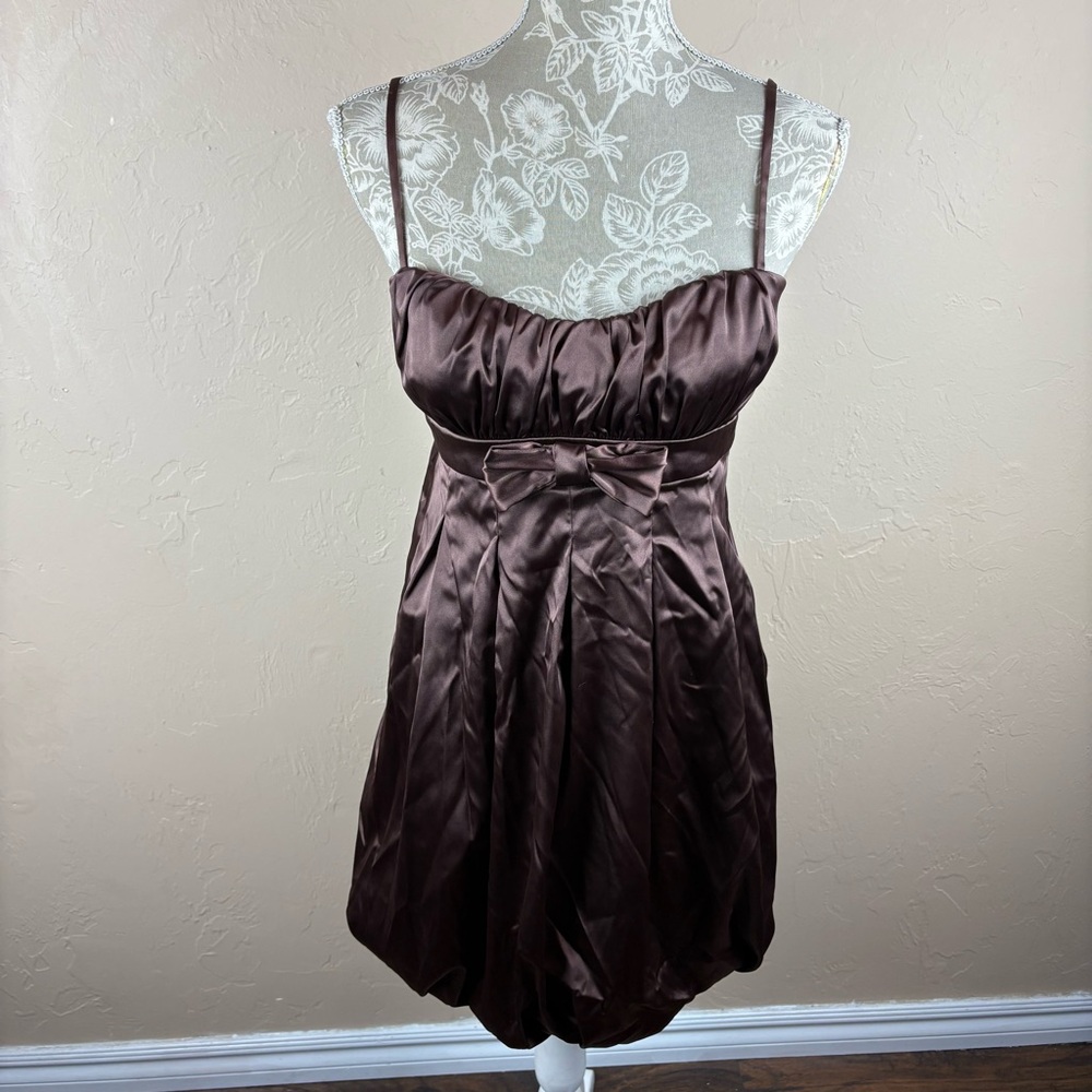 Ruby Rox Brown Satin Babydoll Prom Bridesmaid Dress Short Spaghetti Strap Medium